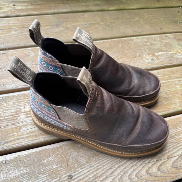 Georgia Boot Brown Leather and Blue Print Romeo Shoe GB00460 in Women's 10M - Picture 2 of 11